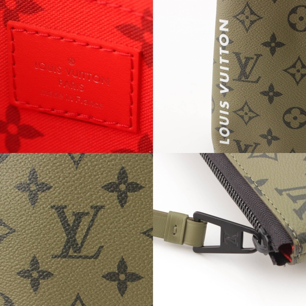 Louis Vuitton Khaki Monogram Souple Clutch Bag Green Brown Pochette Voyage - Picture 7 of 8
